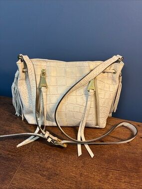 Aimee Kestenberg White Croc-Embossed Crossbody Bag with Tassels